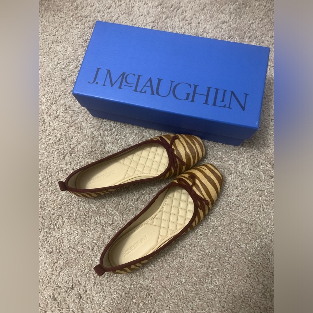 NWT J. McLaughlin Calf Hair Zebra Stripe Ballet Flats, Size 7
